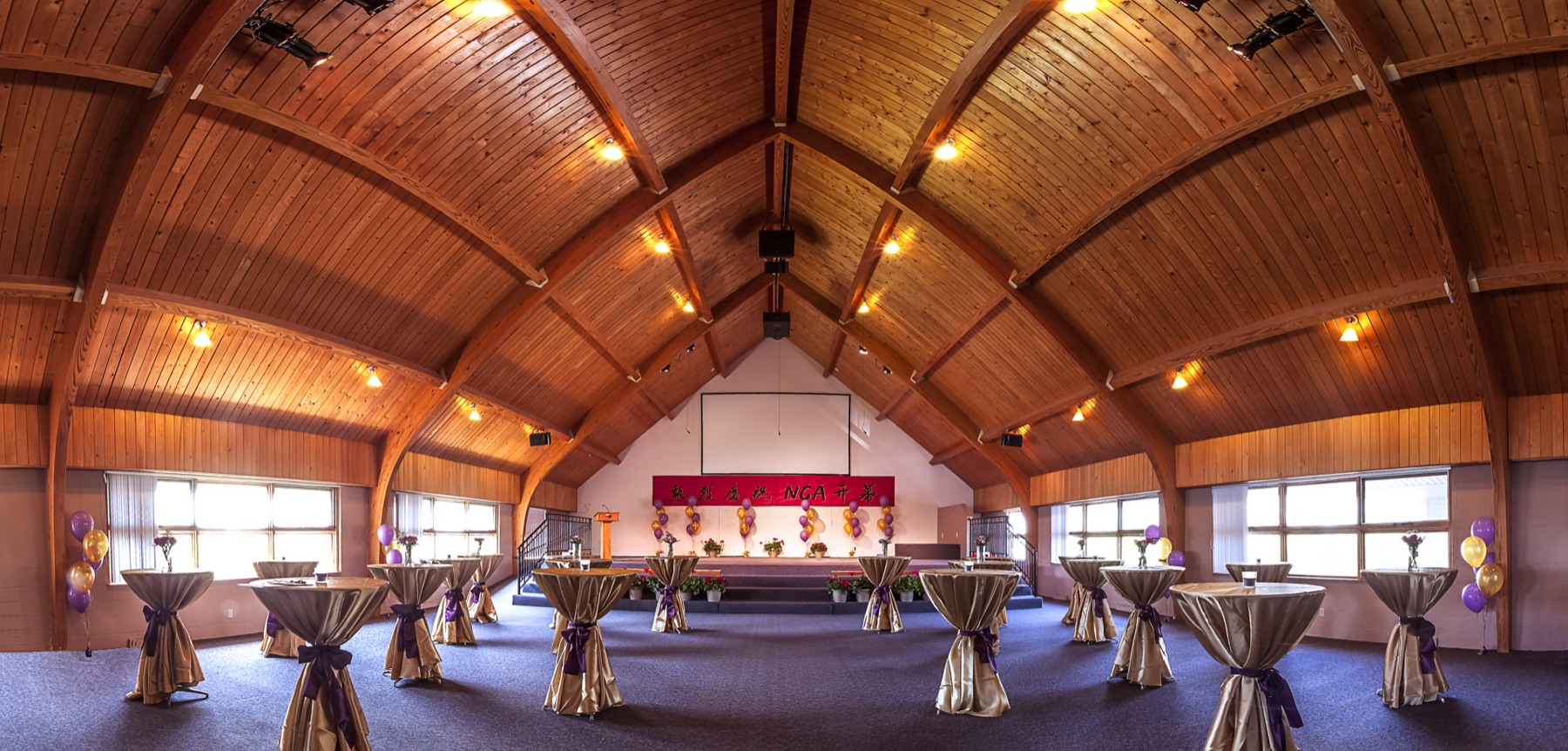 The main hall inside the Nebraska Chinese Center prepared for a community gathering